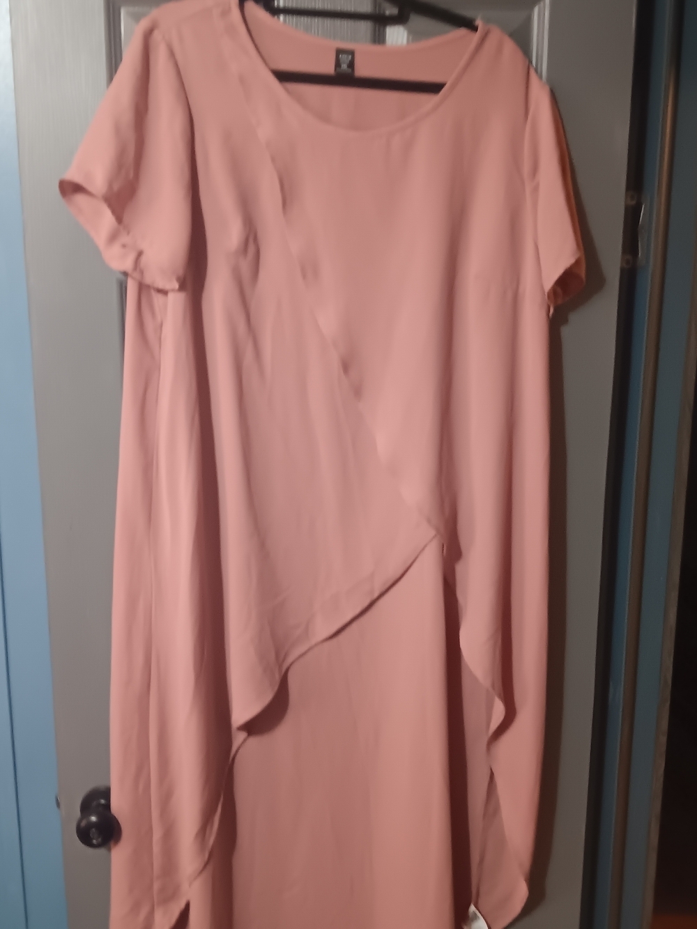 SHEIN Dusty Pink Asymmetric Overlay Long Sleeve Tunic